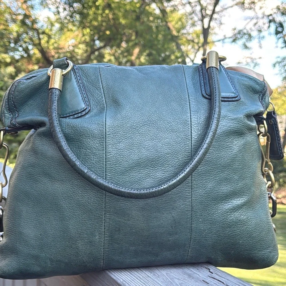 Coach Kristin (14223) Green Leather Hobo Satchel Shoulder Bag (w/twilly)(EUC) - Picture 3 of 17
